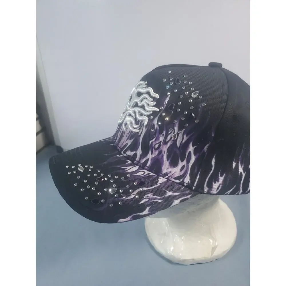 CASHED OUT HATS Purple Flame Black Purple Snapback Hat Skull Full Set COFLAMES
